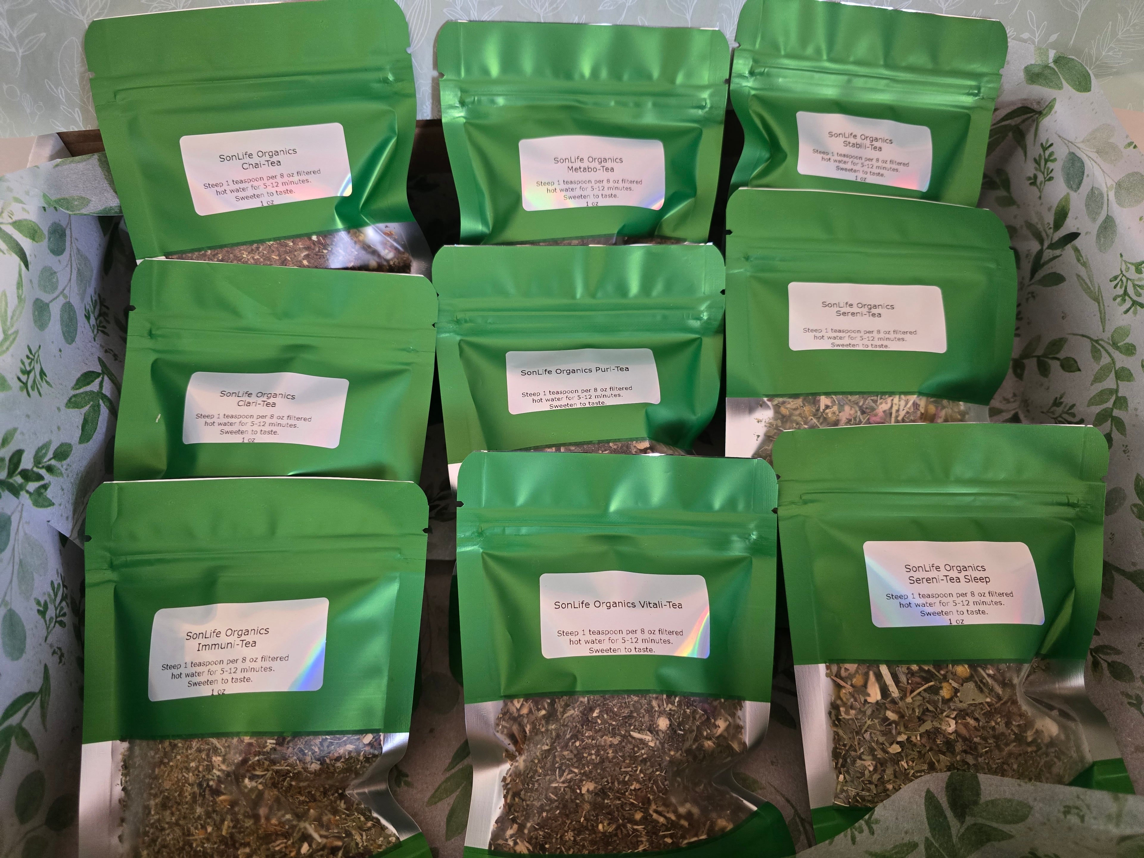 SonLife Organics Sample Tea Boxes